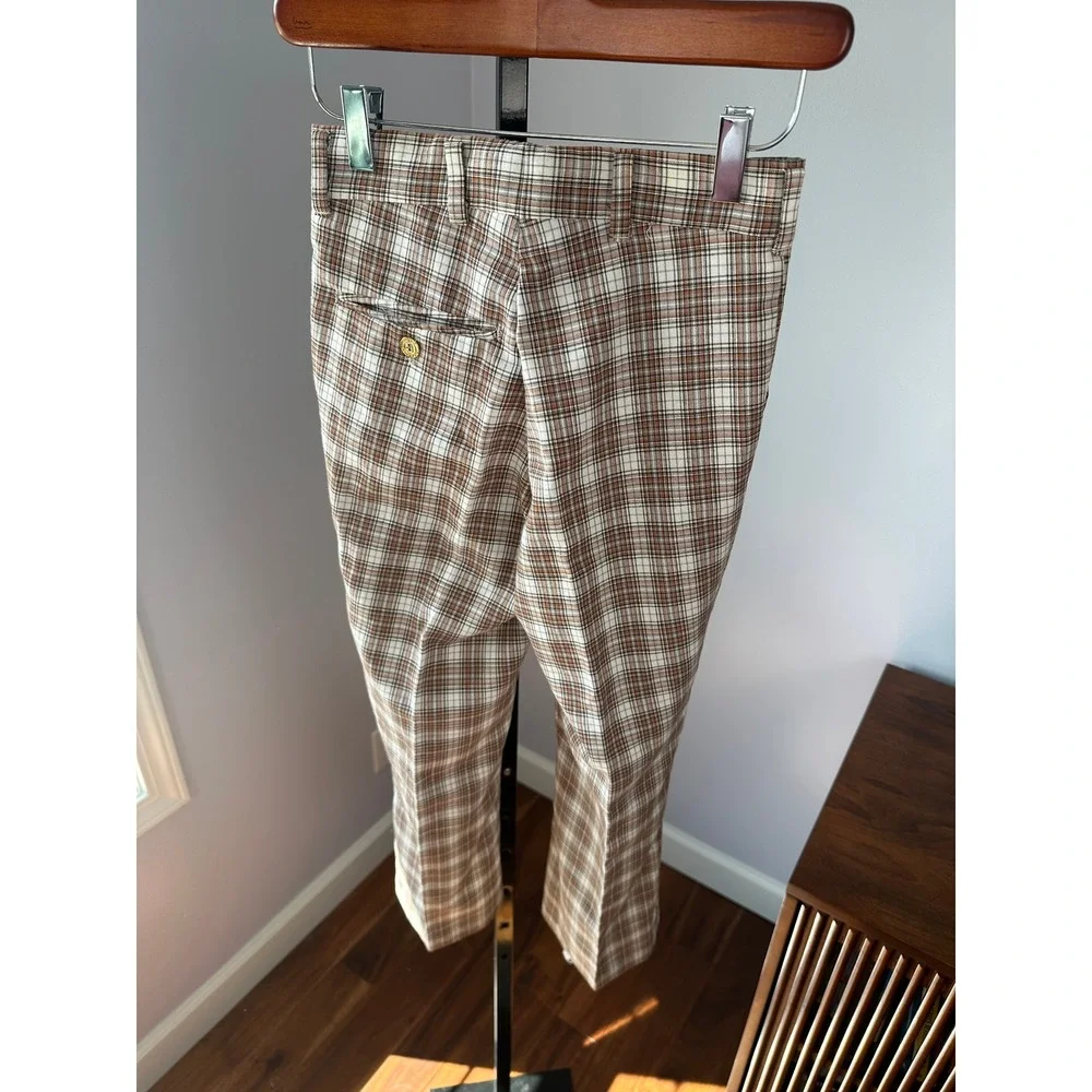 Pierre Cardin Plaid Pants Vintage Brown White Checkered Trousers Kids Size